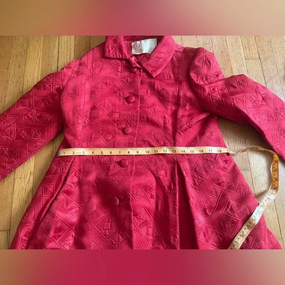 60s Vintage Malcolm Starr Red Satin Swing Coat - Picture 9 of 13